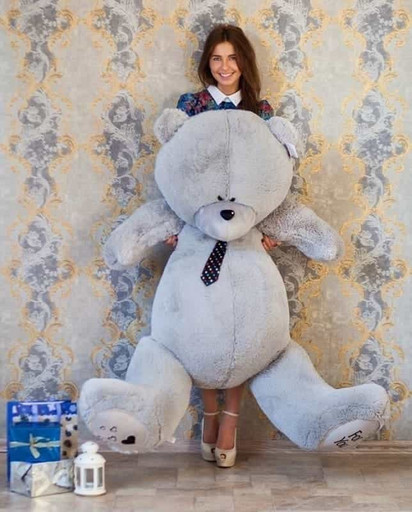 Огромный плюшевый мишка Teddy игрушка Гламурчик 180 см серый медведь