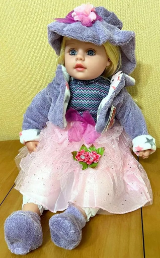 Большая кукла 60 см в фиолетовом платье, интерактивная в подарочной упаковке