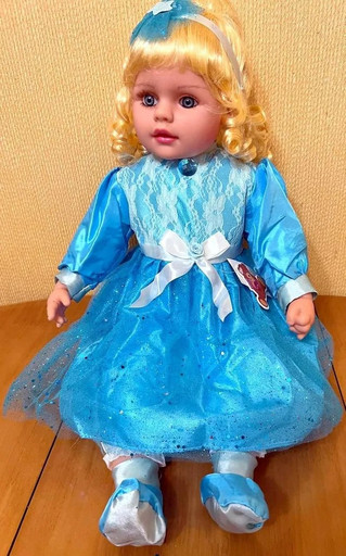 Большая кукла 60 см в синем кружевном платье, интерактивная в подарочной упаковке, говорит