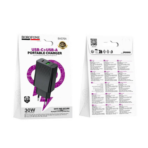 Сетевое зарядное устройство Borofone BAS76A PD 30W + QC3.0 (черный)
