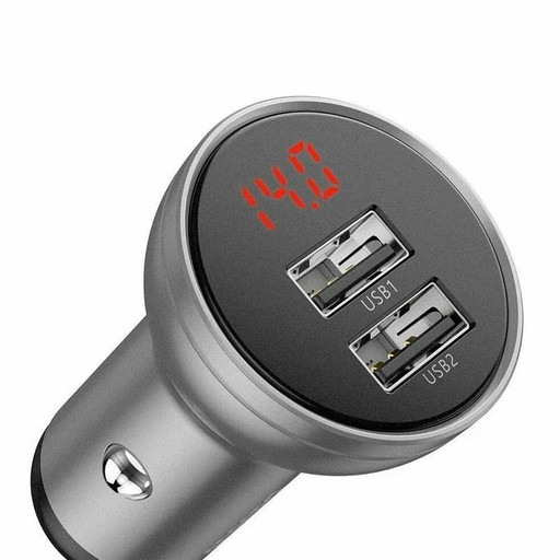 Автомобильное зарядное устройство Baseus Digital Display, 2 USB, 2.4A (серебристый)
