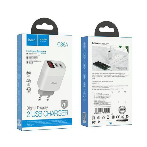 Сетевое зарядное устройство Hoco C86A Illustrious 2USB 2400mAh (белый)