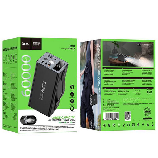 Портативный аккумулятор Hoco J138 22.5W+PD 20W+DC12V (60000mAh) (черный)