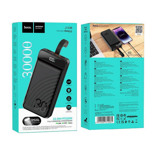 Портативный аккумулятор Hoco J123B Element 22.5W+PD 20W (30000 mAh) (черный)