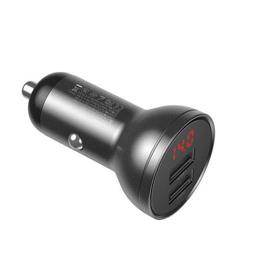 Автомобильное зарядное устройство Baseus Digital Display, 2 USB, 2.4A (серый)