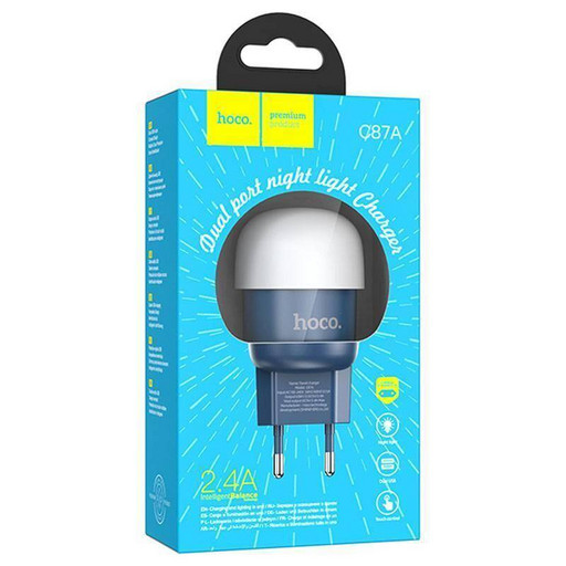 Сетевое зарядное устройство Hoco C87A Sparkle 2USB с ночным светильником (синий)