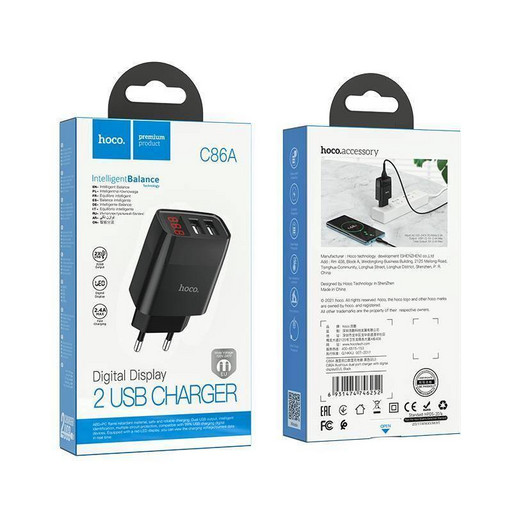Сетевое зарядное устройство Hoco C86A Illustrious 2USB 2400mAh (черный)