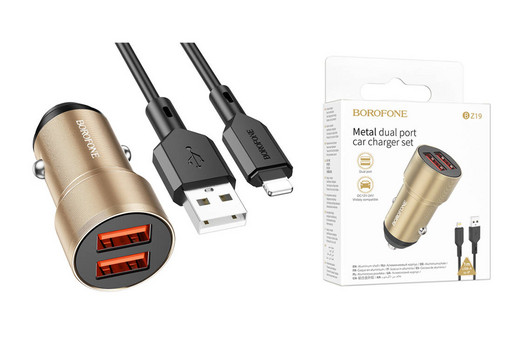 Автомобильное зарядное устройство Borofone BZ19 + кабель Lightning