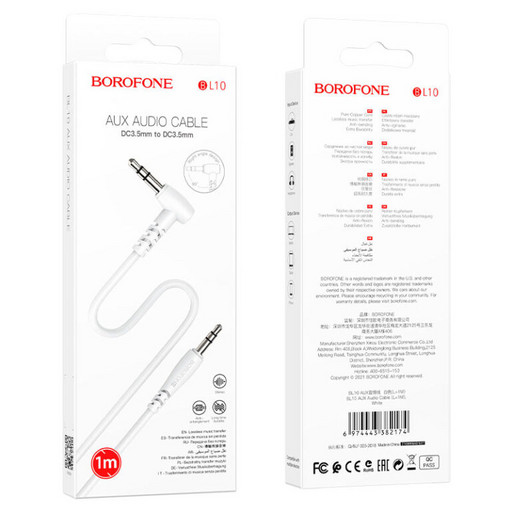 Аудиокабель Borofone BL10 AUX угловой ( Jack 3.5 - Jack 3.5 ) черный