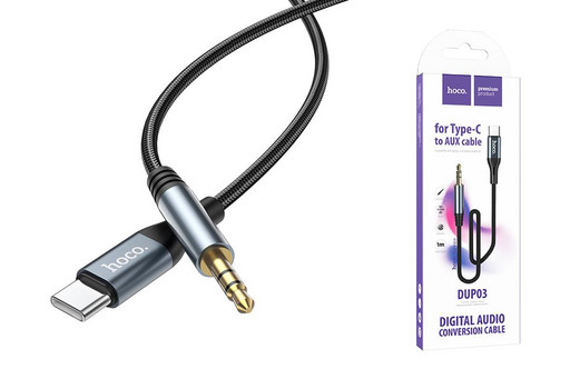 Аудиокабель Hoco DUP03 ( USB-Type-C - AUX ) серый
