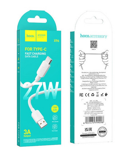 Кабель Hoco X96 ( USB-Type-C ) 3.0А 27W 1.0м черный