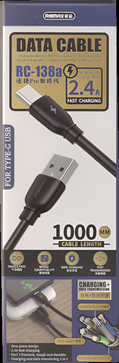 Кабель Remax RC-138a ( USB-Type-C ) 2.4А 1.0м черный