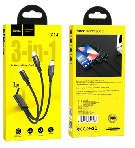 Кабель USB 3 в 1 Hoco X14 ( Micro-Usb - Lightning - Type-C )