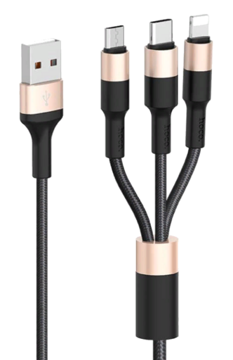 Кабель USB 3 в 1 HOCO X26 Micro-Usb+Lightning+Type-C