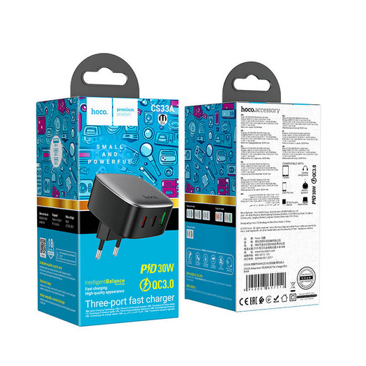 Сетевое зарядное устройство Hoco CS33A USB + 2 USB-C ( PD30W + QC3.0 )