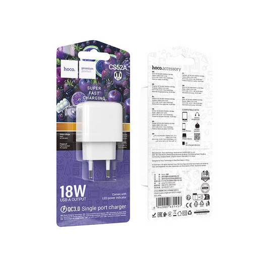 Сетевое зарядное устройство Hoco CS52A USB ( QC3.0 )