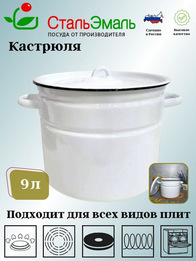 Кастрюля 9,0л 2с200/с без рис. белосн.