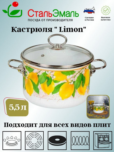 Кастрюля 5,5л цил. Limon 1SD225S белосн.