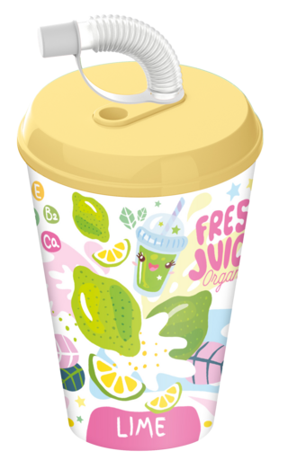 Стакан с крышкой 420мл с декором "Fresh Juice" с трубочкой c колпачком (микс)223110090/00
