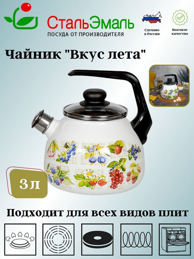 Чайник для плиты 3,0л 4с209я "Вкус лета" белосн. сф. со св.