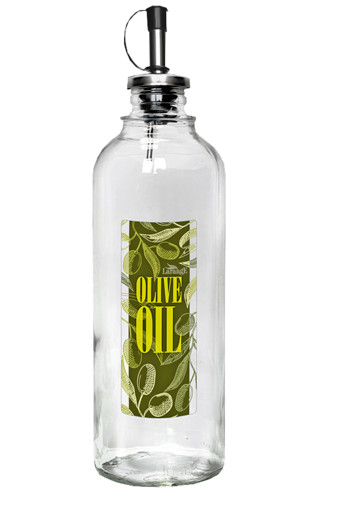 Бутылка цил.с мет. дозатором 500мл для масла Olive oil зеленая на зеленом фоне 02010-00528