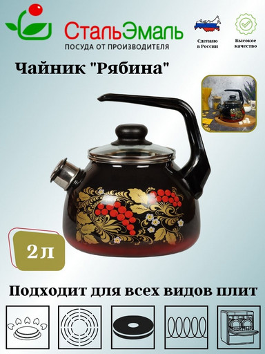 Чайник для плиты 2,0л 4с210я "Рябина" черн.с красн.подп. со св. сферич.