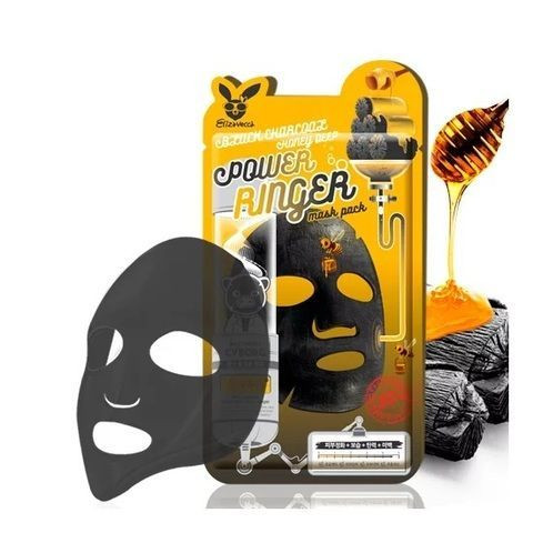 Тканевая маска с древесным углем и медом Elizavecca Black Charcoal Honey Deep Power Ringer Mask Pack