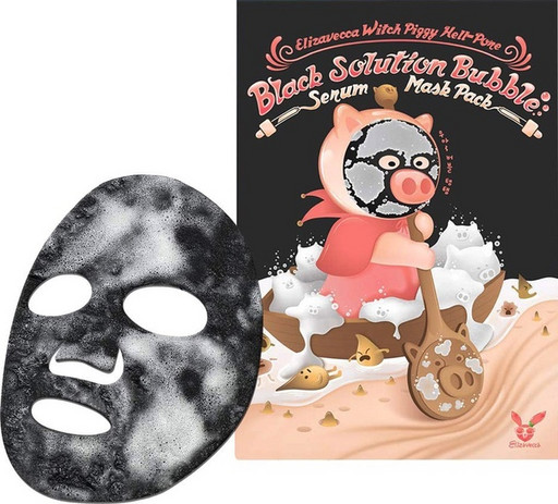 Пузырьковая тканевая маска для лица с порошком чёрного угля Elizavecca Witch Piggy Hell-Pore Black Solution Bubble Serum Mask Pack