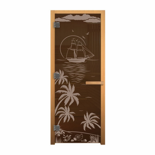 Дверь стекло Бронза "Лагуна" 1900*700 (8мм, 3 петли 710 CR) (Осина) Левая