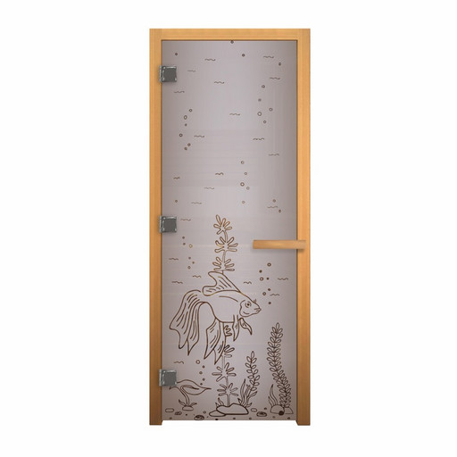 Дверь стекло Сатин Матовая "Рыбка" 1900х700мм (8мм, 3 петли 710) (Магнит) (Осина) (левая)