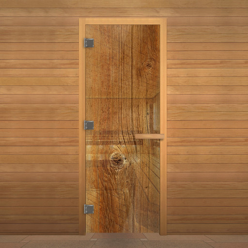 Дверь стекло Декор "Дерево" Стандарт 1900*700 (8мм, 3 петли 710 CR) (Осина) левая