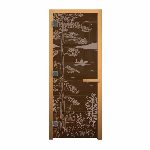 Дверь стекло Бронза "Тайга" 1900*700мм (8мм, 3 петли 716 СR) (Магнит) (Осина) (левая)