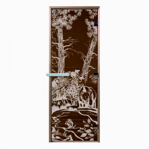 Дверь Паромакс стекло 8 мм "Мишки бронза " 190*70 для бани и сауны