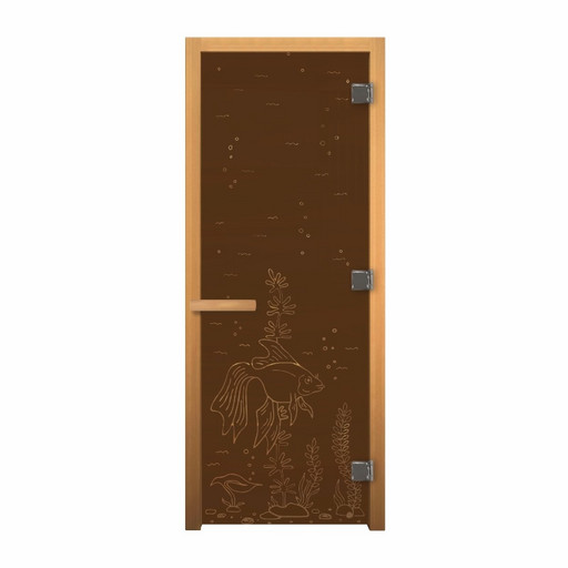 Дверь стекло Бронза Матовая "Рыбка" 1900х700мм (8мм, 3 петли 716 CR) (Магнит) (Осина) (левая)