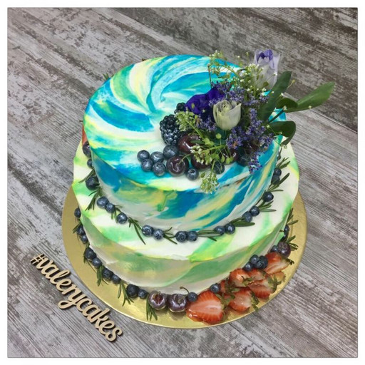 Яркий торт на свадьбу с цветами