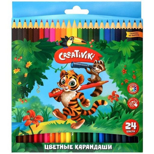 Карандаши цветные 24 шт. Creativiki, дерев. шестигранный корпус, в к/к