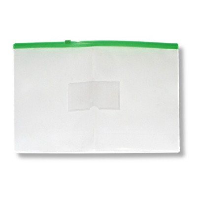Папка на гибкой молнии zip А4 150 мкм Бюрократ, карман д/ визитки, прозрачная с зеленым