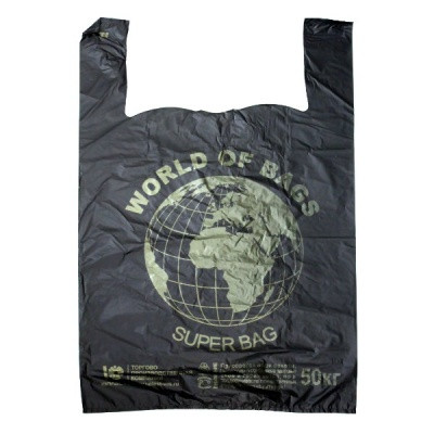 Пакет-майка 43*65*20 см, 50 кг, ПНД 30 мкм, черный/бронзовый, WORLD OF BAGS (100 шт.)