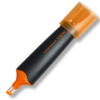 Текстовыделитель UNI Promark View, оранжевый, 1-5 мм, вращающийся клиновидный ПУ, оптический прицел