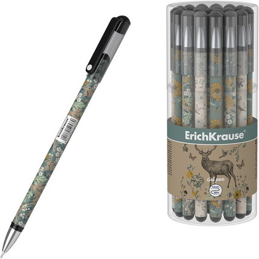 Ручка гелевая 0.38 мм черная ErichKrause Natural Life Stick, игольч. ПУ, метал. наконеч., SoftTouch