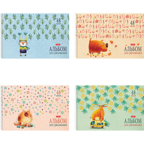 Альбом для рисования А4 48 л., спираль, обложка картон, HATBER, 205х290 мм, "Счастливчики" (4 вида), 067355, 48А4Всп Альбом для рисования А4 48 л., спираль, обложка картон, HATBER, 205х290 мм, "Счастливчики" (4 вида), 067355, 48А4Всп