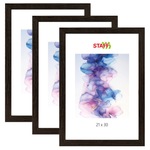 Рамка 21х30 см небьющаяся, КОМПЛЕКТ 3 штуки, багет 18 мм МДФ, STAFF "Grand", цвет венге, 391333