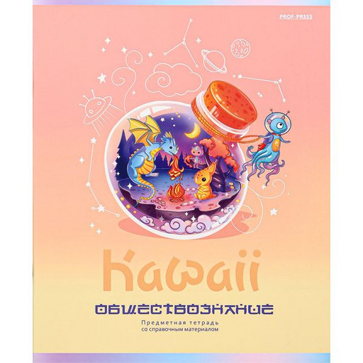 Тетрадь предметная 48 л., клетка, Prof-Press Kawaii. Обществознание, выборочный лак, soft touch