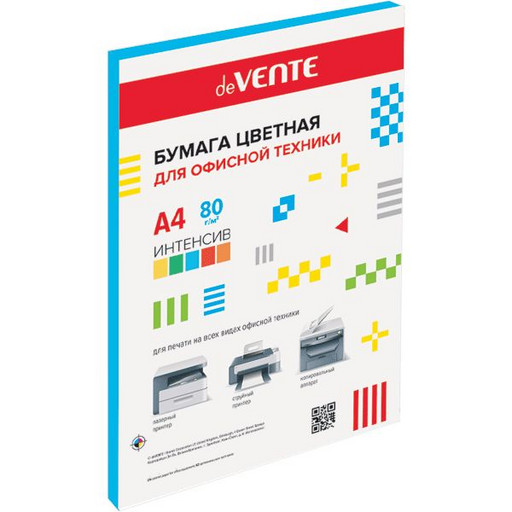 Бумага цветная А4/80/20 л., интенсив, синяя, deVENTE