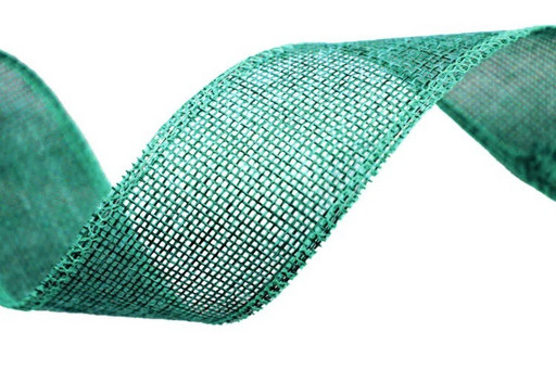 5511-40/20 Лента декоративная из искусственного льна с проволокой 4 см*25 ярд светло-изумрудный 1/60