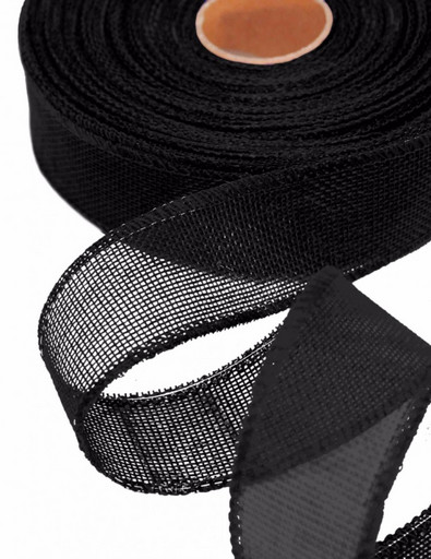 5511-40/A15 Лента декоративная из искусственного льна с проволокой 4 см*25 ярд черный 1/60