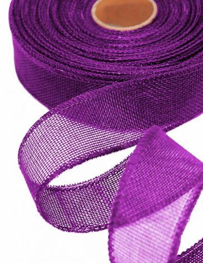 5511-40/A31 Лента декоративная из искусственного льна с проволокой 4 см*25 ярд темно-фиолетовый 1/60