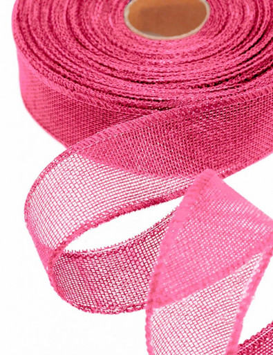 5511-40/A33 Лента декоративная из искусственного льна с проволокой 4 см*25 ярд коралловый 1/60