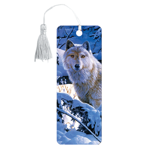 Закладка для книг 3D, BRAUBERG, объемная, "Белый волк", с декоративным шнурком-завязкой, 125752