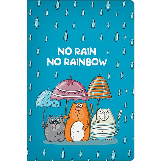 Блокнот в твердом переплете А6, 96 л., 70 г/м2, клетка, soft touch, ляссе, ПОЛИНОМ No rain no rainbow